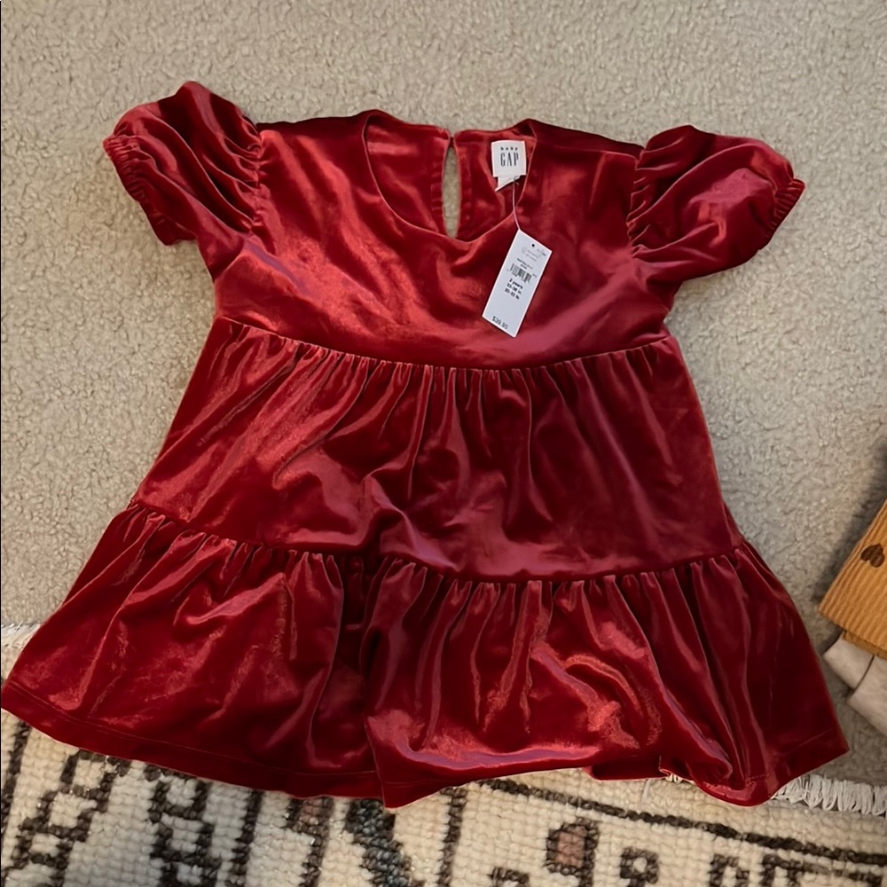 GAP Scarlet Velvet Puff Sleeve Dress